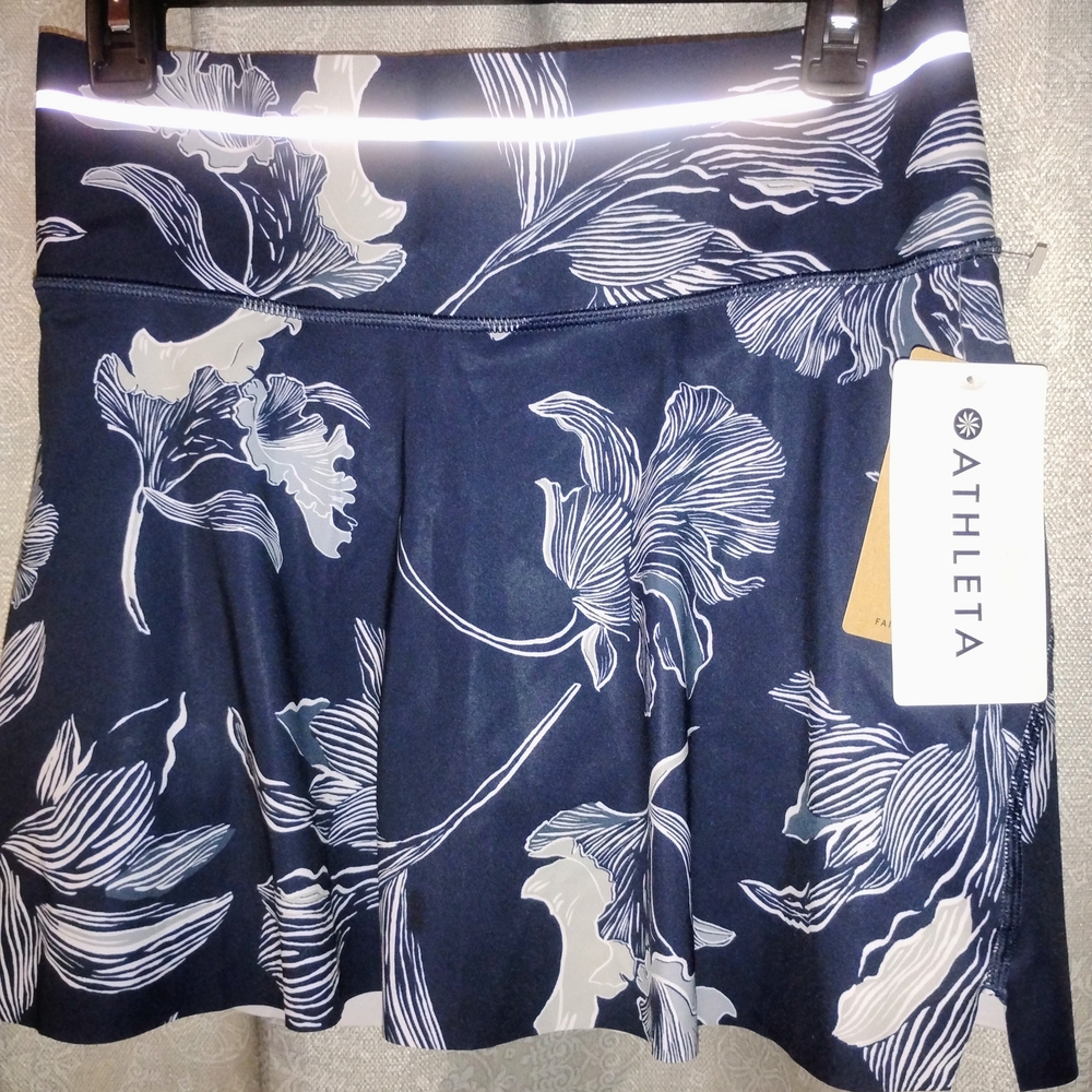 Athleta Dark Blue and White Floral Skater Skirt - Picture 3 of 3